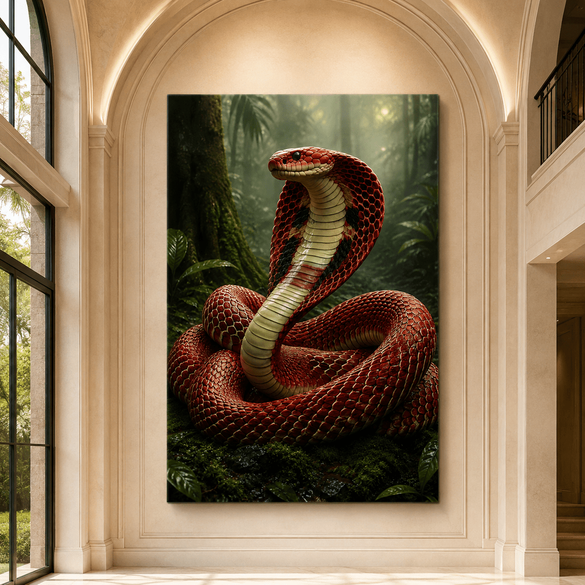 Red Cobra Snake Wrapped Canvas Wall Art – Striking Jungle Serpent Wildlife Print - ART OF ROYALS