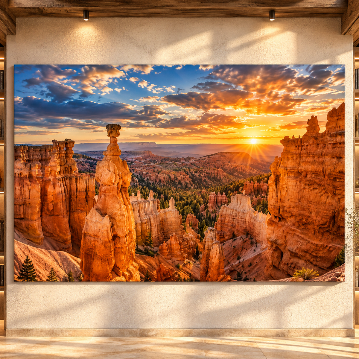 Bryce Canyon Hoodoos at Golden Sunrise Wrapped Canvas Wall Art – Southwest Red Rock Landscape Print
