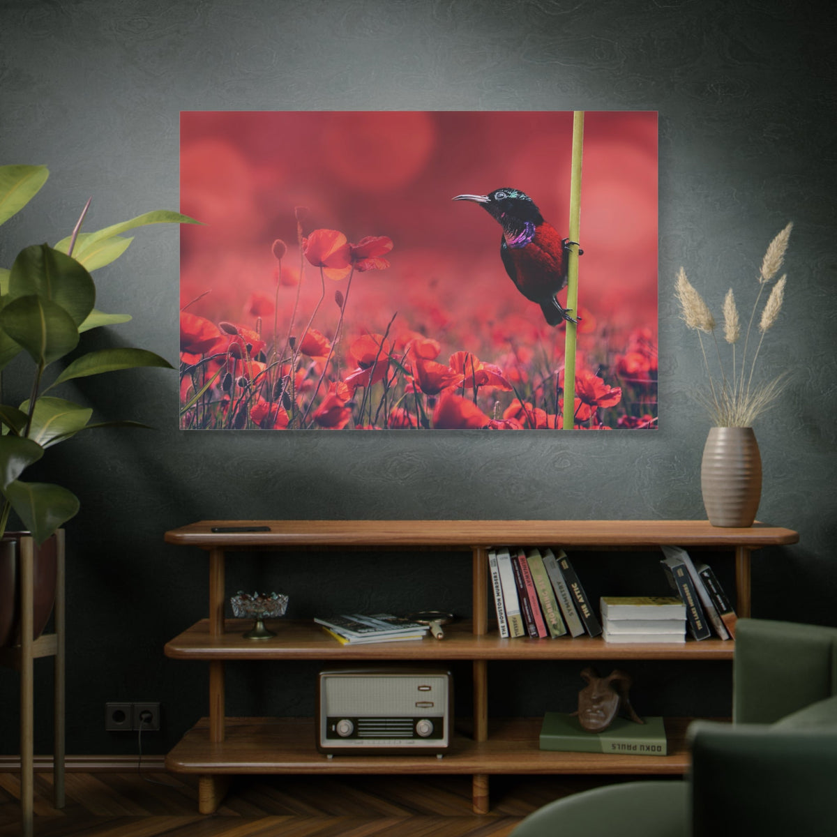Bird Among Poppies Canvas Wall Art – Luxury Floral Wildlife Nature Print - ART OF ROYALS