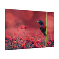 Bird Among Poppies Canvas Wall Art – Luxury Floral Wildlife Nature Print