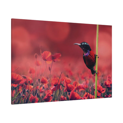 Bird Among Poppies Canvas Wall Art – Luxury Floral Wildlife Nature Print - ART OF ROYALS