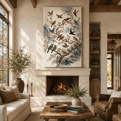 Blossoms Song Bird Canvas Wall Art – Cherry Blossom Spring Nature Decor for Elegant Interiors - ART OF ROYALS