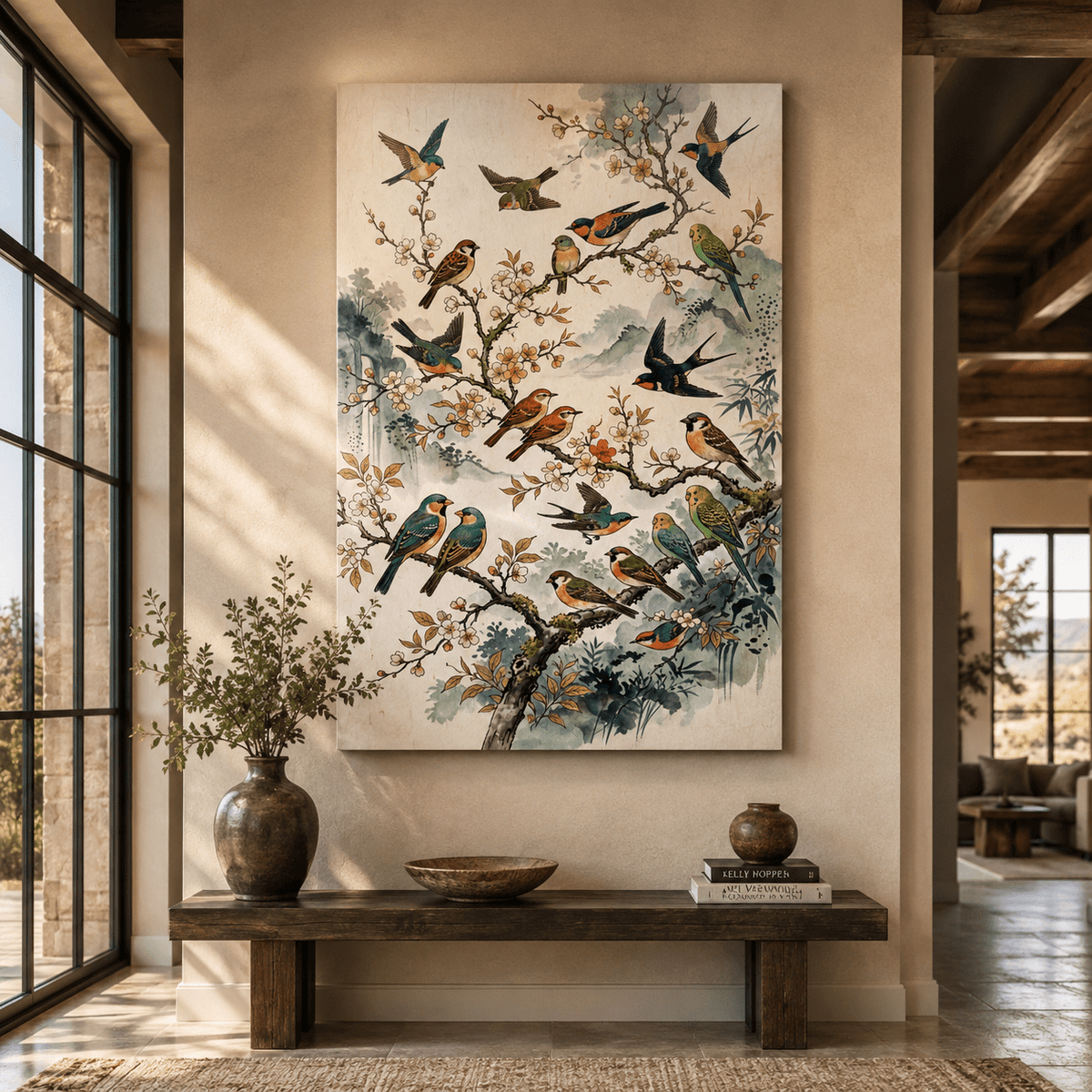 Blossoms Song Bird Canvas Wall Art – Cherry Blossom Spring Nature Decor for Elegant Interiors - ART OF ROYALS