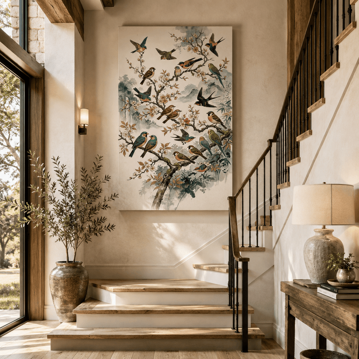 Blossoms Song Bird Canvas Wall Art – Cherry Blossom Spring Nature Decor for Elegant Interiors - ART OF ROYALS