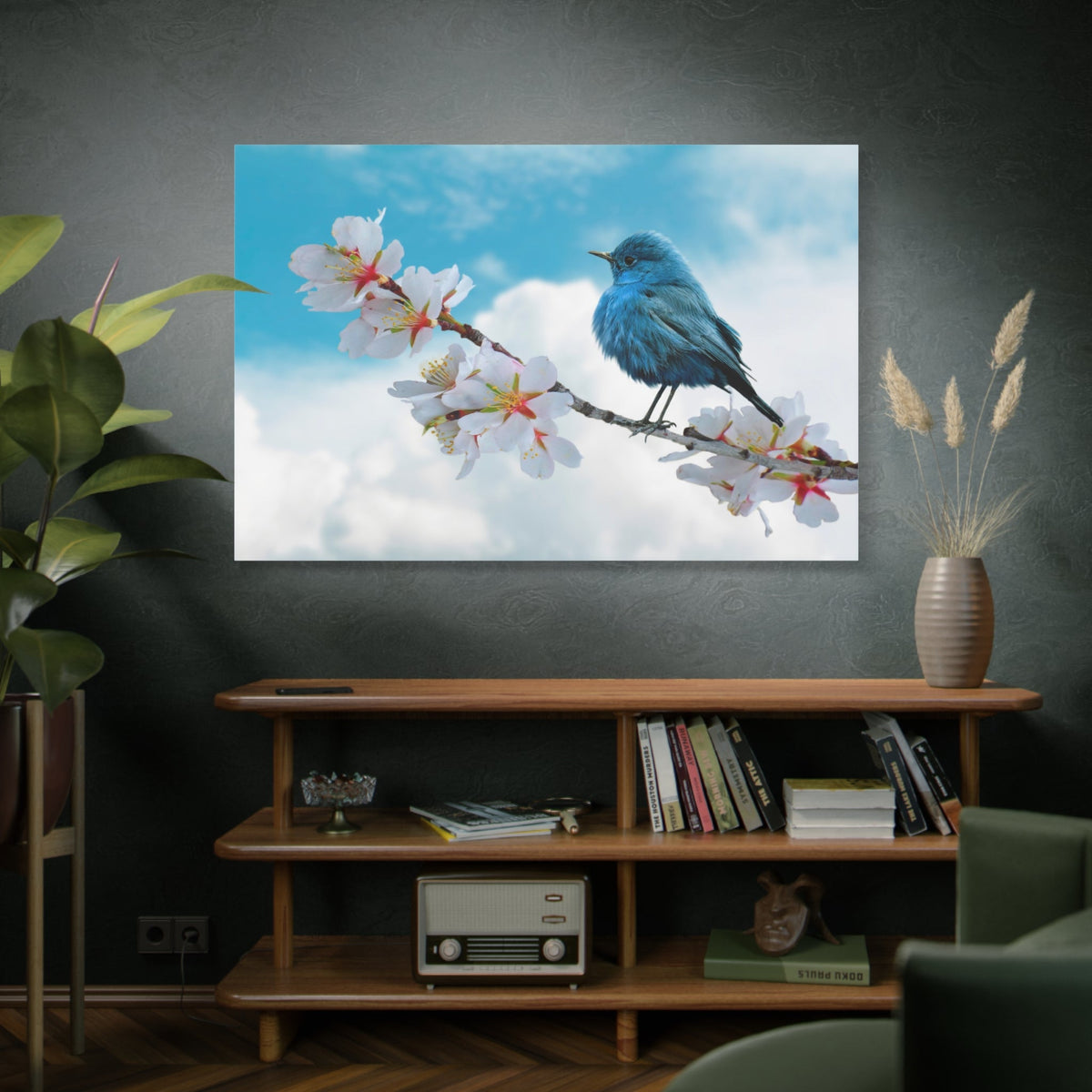 Blue Bird Canvas Wall Art – Graceful Sky Serenity - ART OF ROYALS