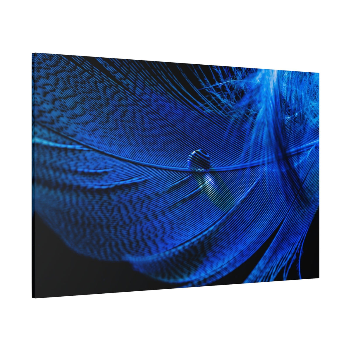Blue Feather Macro Canvas Wall Art – Luxury Abstract Nature Photography Print - ART OF ROYALS