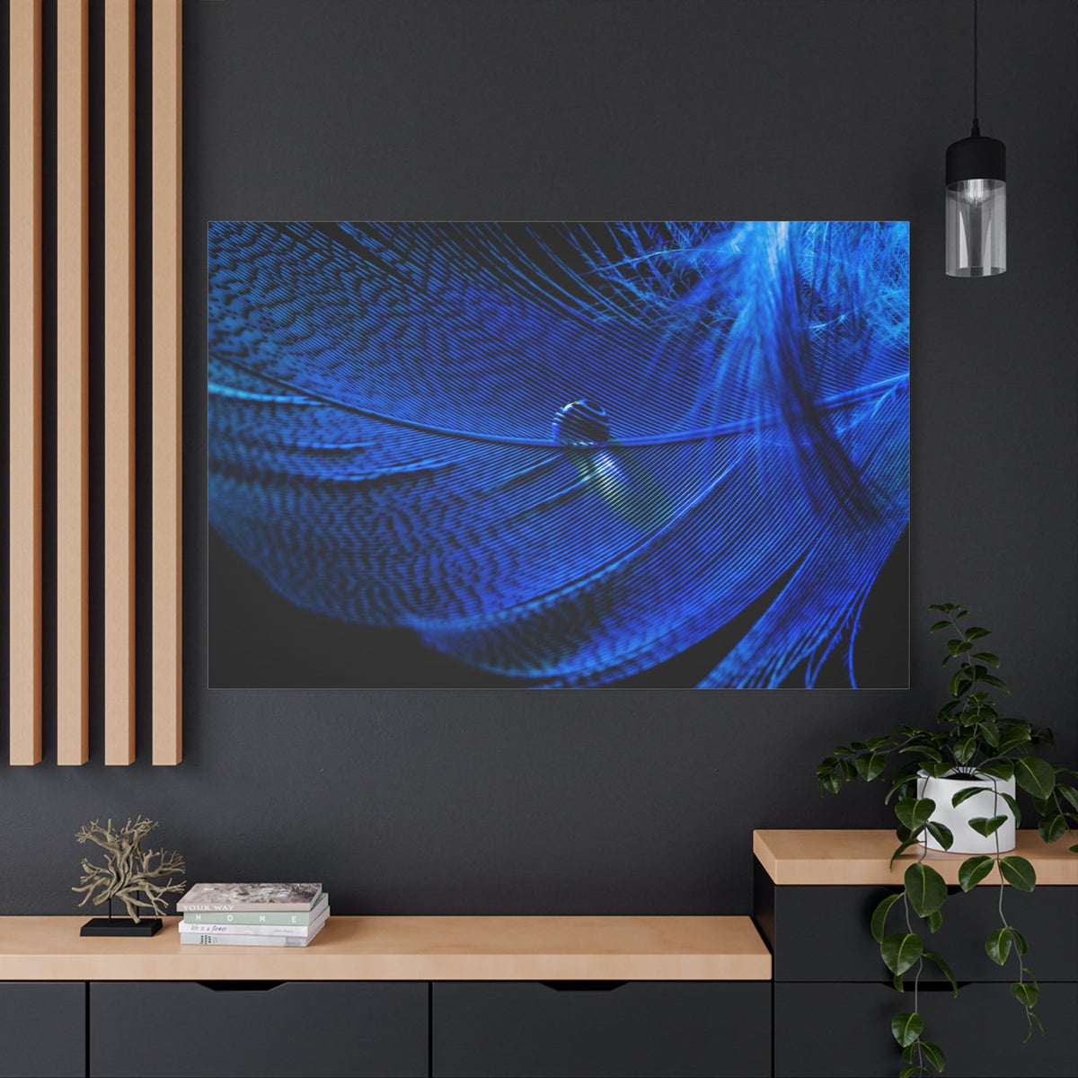 Blue Feather Macro Canvas Wall Art – Luxury Abstract Nature Photography Print - ART OF ROYALS