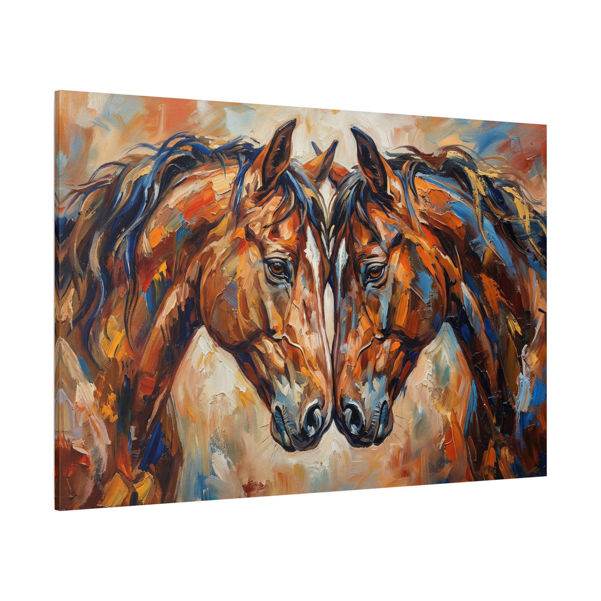 Bonded Horses Abstract Canvas Wall Art – Expressive Equine Love & Unity Painting - ART OF ROYALS