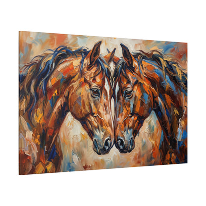 Bonded Horses Abstract Canvas Wall Art – Expressive Equine Love & Unity Painting - ART OF ROYALS