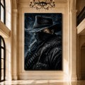 Masked Cowboy in Snow Wrapped Canvas Wall Art – Dark Western Outlaw Portrait Print