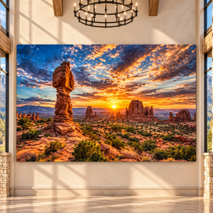 Arches National Park Sunset Wrapped Canvas Wall Art – Balanced Rock Utah Desert Landscape