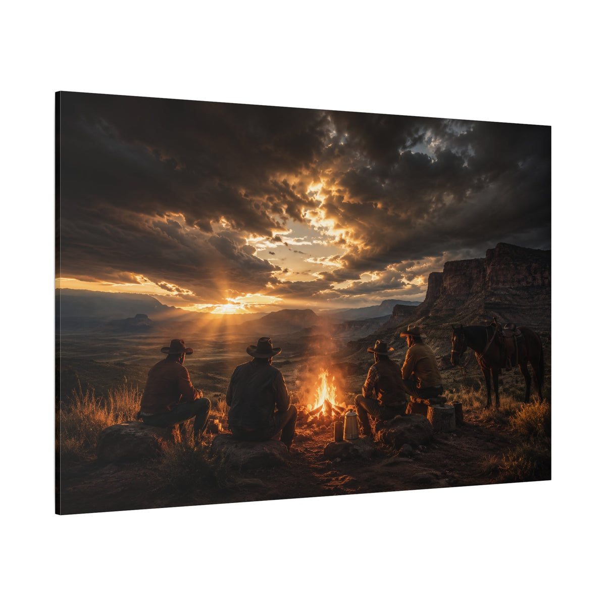 Campfire Brotherhood – Western Cowboy Canvas Wall Art - ART OF ROYALS