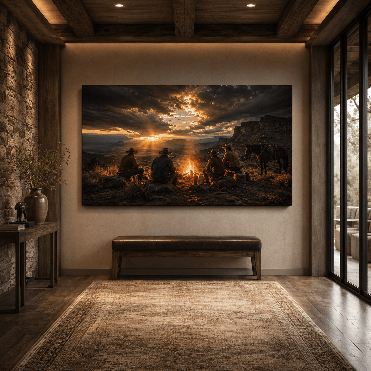 Campfire Brotherhood – Western Cowboy Canvas Wall Art - ART OF ROYALS