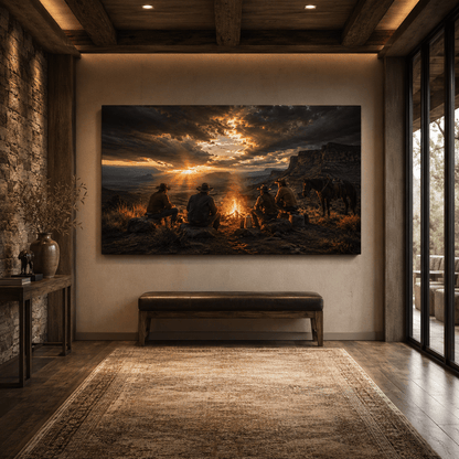 Campfire Brotherhood – Western Cowboy Canvas Wall Art - ART OF ROYALS