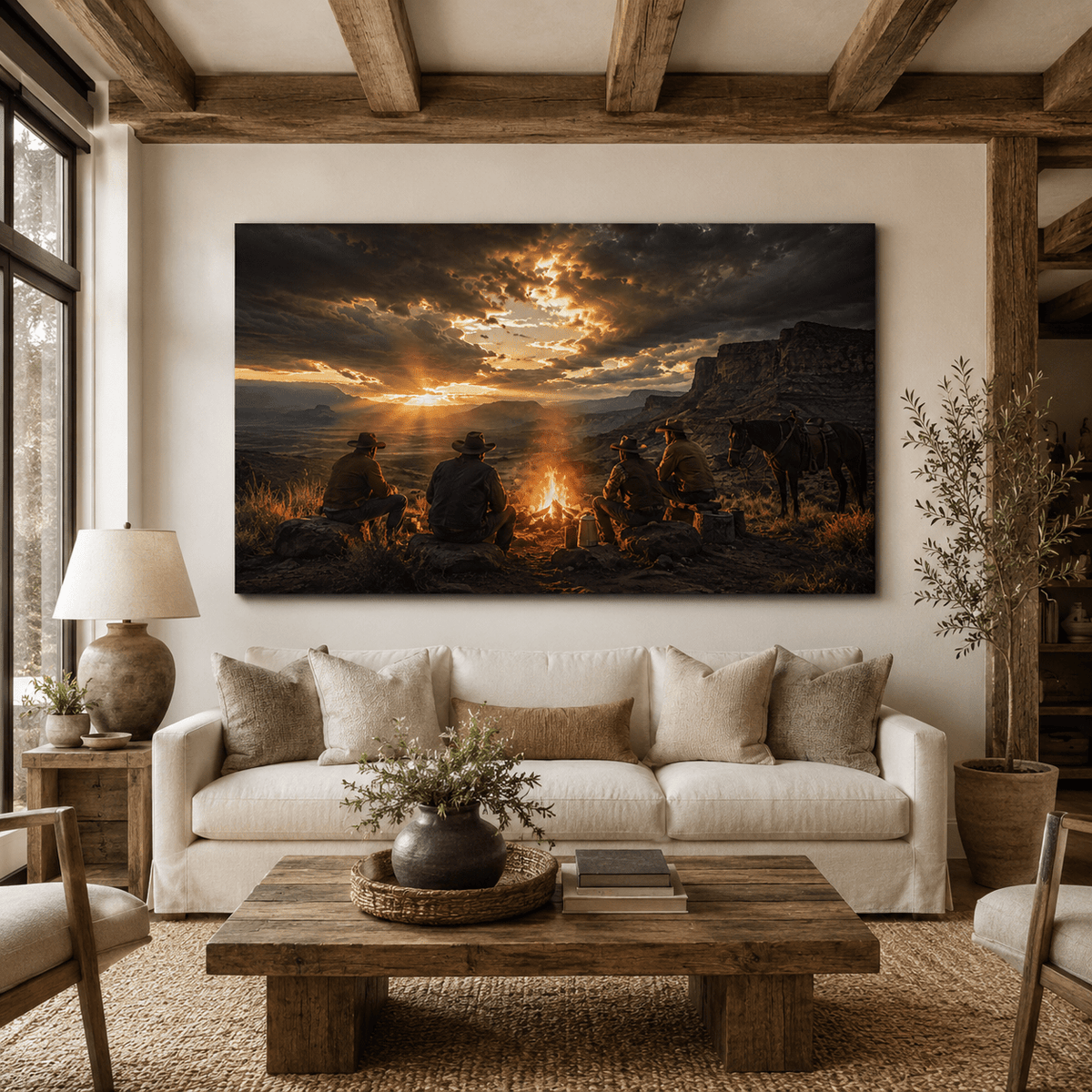 Campfire Brotherhood – Western Cowboy Canvas Wall Art - ART OF ROYALS