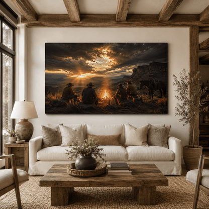 Campfire Brotherhood – Western Cowboy Canvas Wall Art - ART OF ROYALS