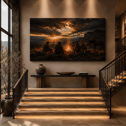 Campfire Brotherhood – Western Cowboy Canvas Wall Art - ART OF ROYALS