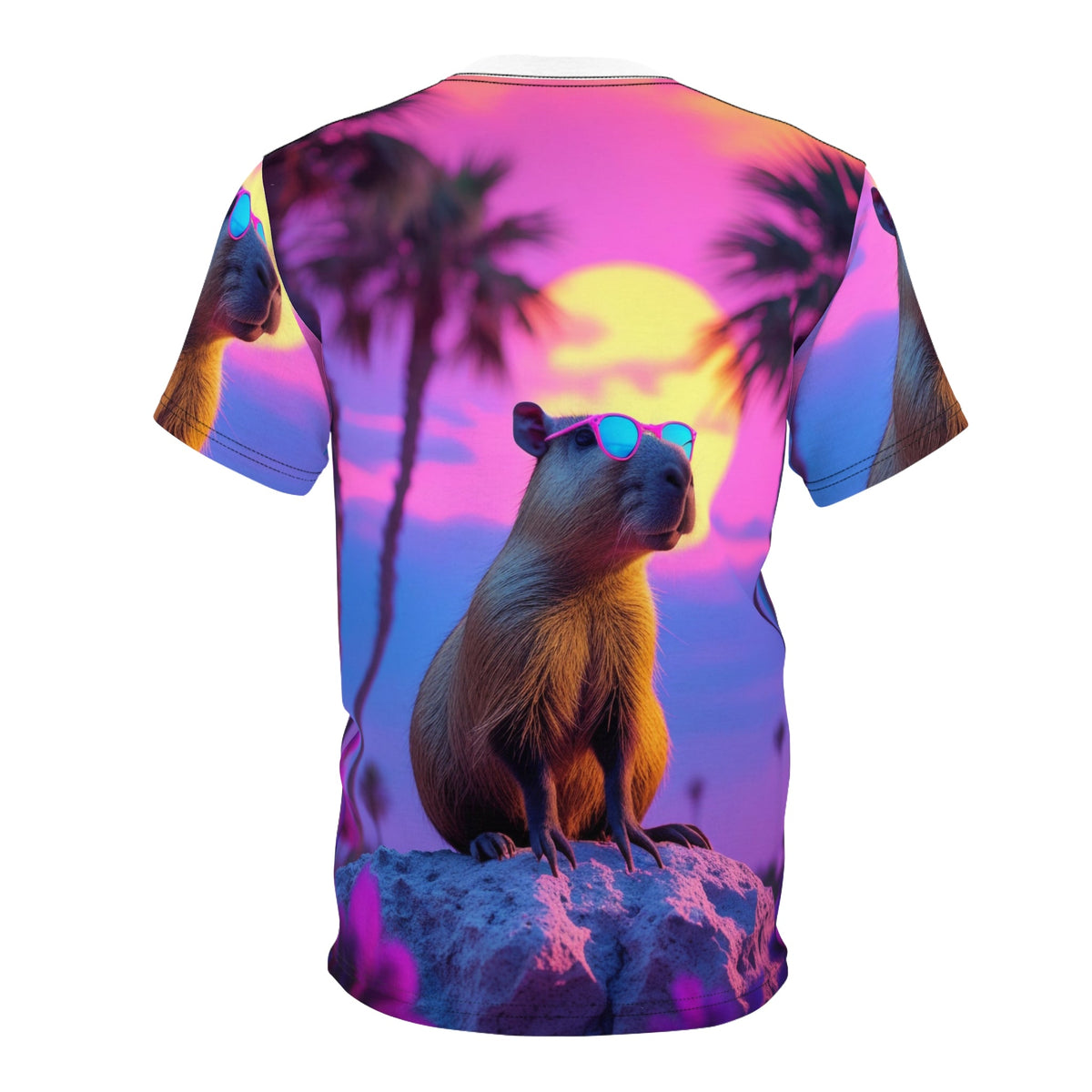 Capybara Sunsets – Retro Neon T-Shirt - ART OF ROYALS