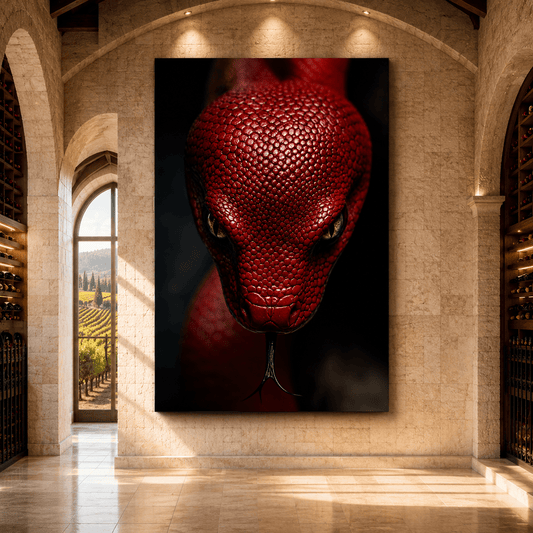 Red Snake Close-Up Wrapped Canvas Wall Art – Crimson Serpent Reptile Portrait - ART OF ROYALS