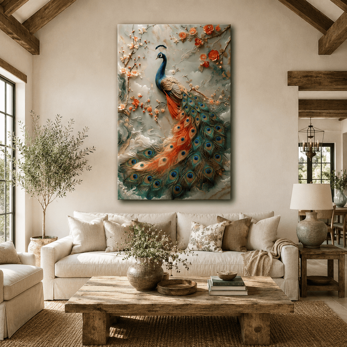 Celestial Elegance Peacock Canvas Wall Art – Luxury Floral Bird Wall Decor for Elegant Interiors - ART OF ROYALS