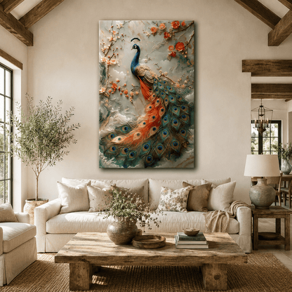 Celestial Elegance Peacock Canvas Wall Art – Luxury Floral Bird Wall Decor for Elegant Interiors - ART OF ROYALS