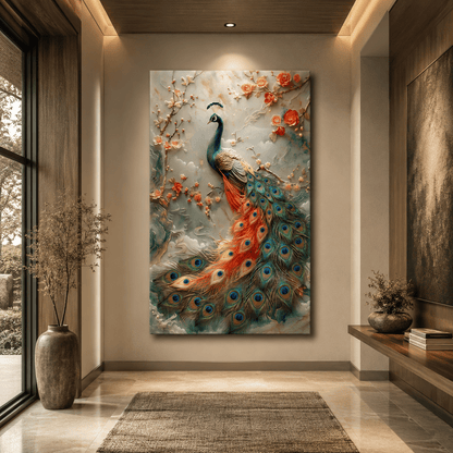 Celestial Elegance Peacock Canvas Wall Art – Luxury Floral Bird Wall Decor for Elegant Interiors - ART OF ROYALS