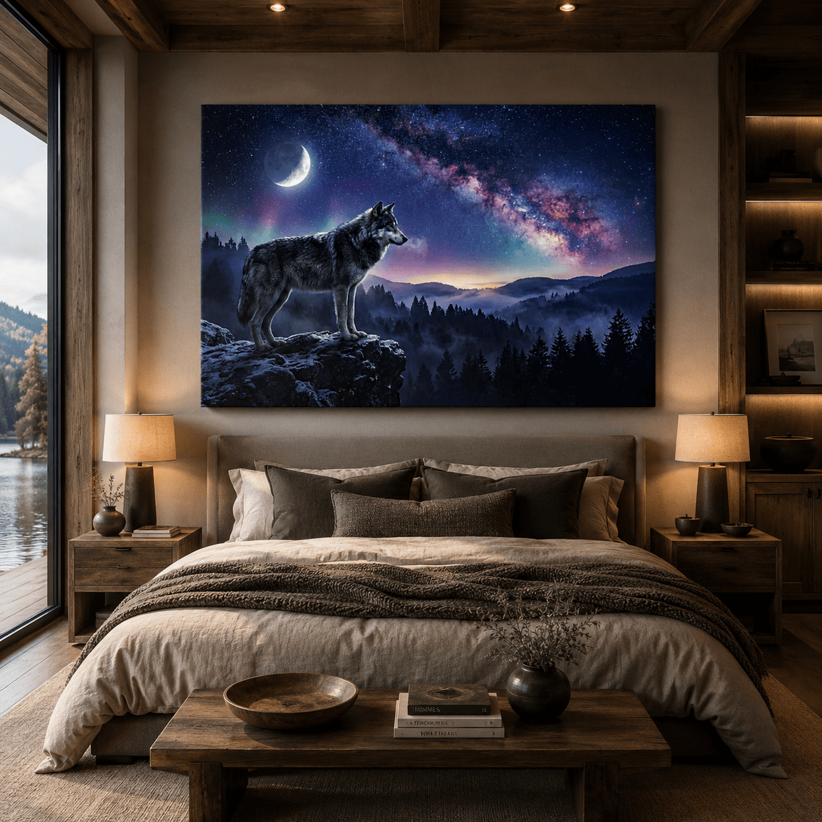 Celestial Guardian Lone Wolf Under the Milky Way Canvas Wall Art – Mystical Wolf Galaxy Decor - ART OF ROYALS