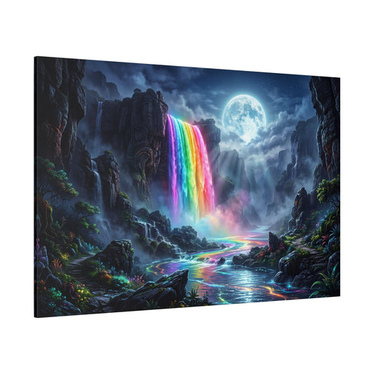 Celestial Rainbow Falls Canvas Wall Art – Fantasy Moonlit Waterfall Landscape Decor - ART OF ROYALS