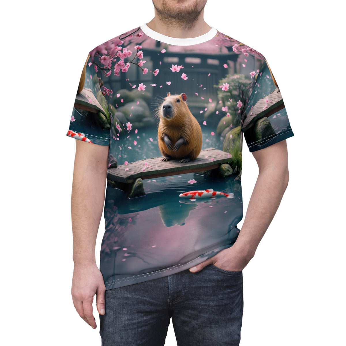 Cherry Blossom Serenity – Zen Capybara T-Shirt 🌸🦫 - ART OF ROYALS
