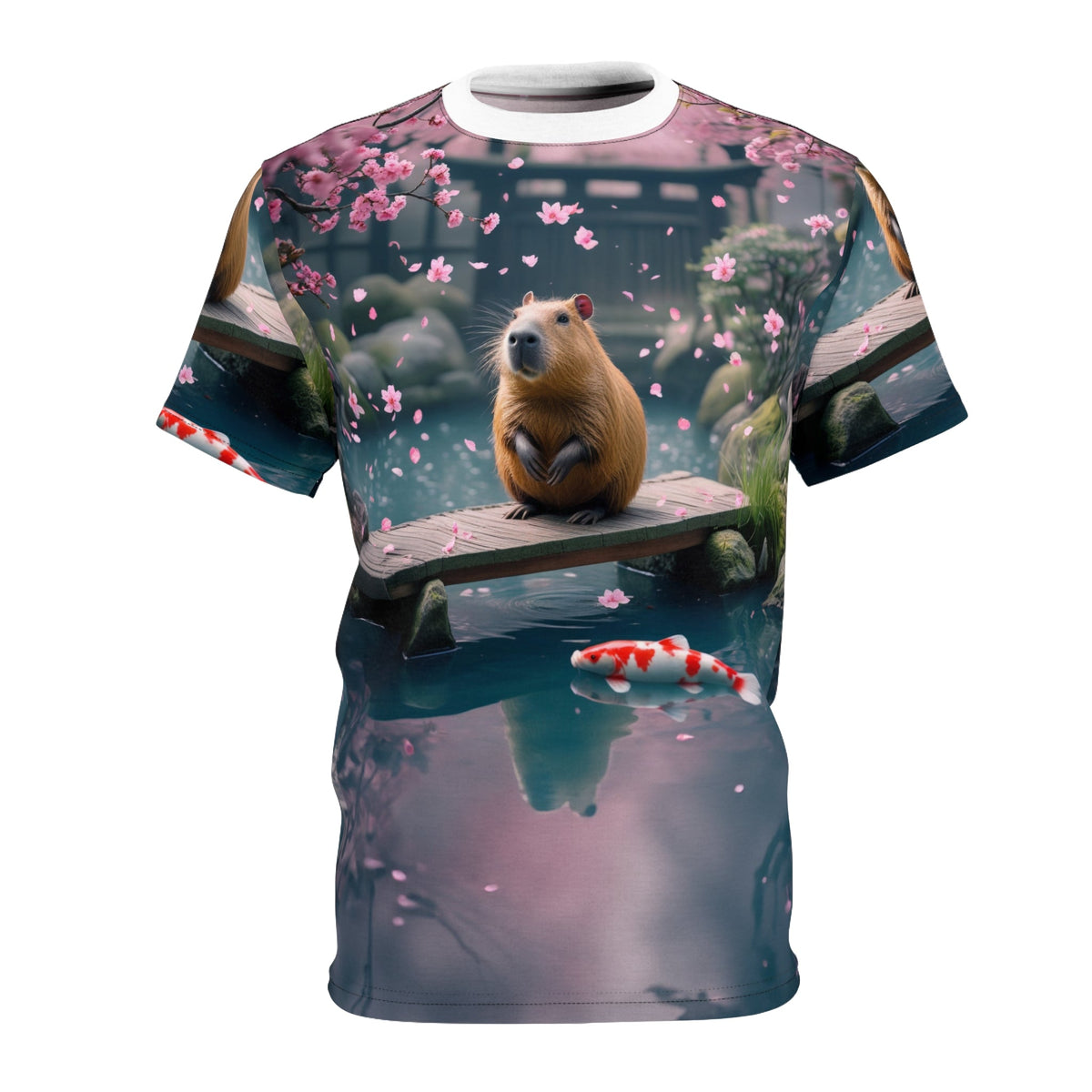 Cherry Blossom Serenity – Zen Capybara T-Shirt 🌸🦫 - ART OF ROYALS