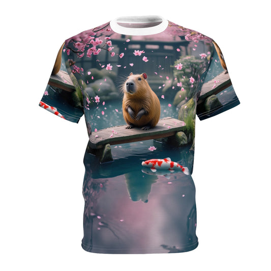 Cherry Blossom Serenity – Zen Capybara T-Shirt 🌸🦫 - ART OF ROYALS