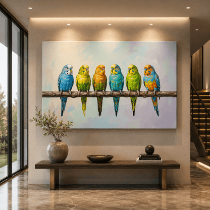Colorful Parakeets Canvas Wall Art – Modern Bird Wall Decor for Bright and Minimalist Interiors - ART OF ROYALS