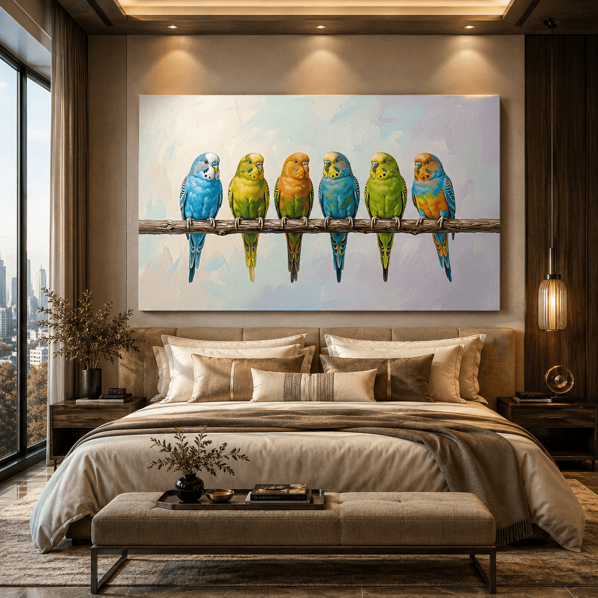 Colorful Parakeets Canvas Wall Art – Modern Bird Wall Decor for Bright and Minimalist Interiors - ART OF ROYALS