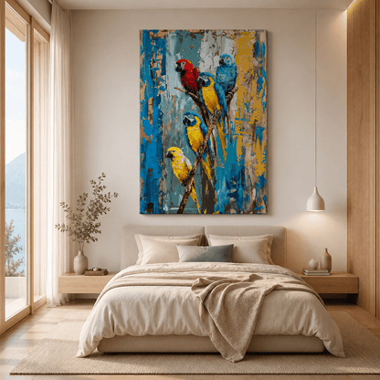 Colorful Parrot Canvas Wall Art – Tropical Abstract Bird Print - ART OF ROYALS