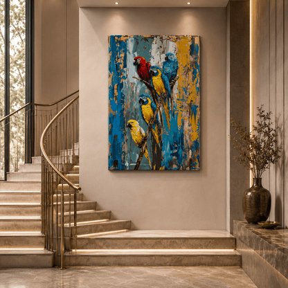 Colorful Parrot Canvas Wall Art – Tropical Abstract Bird Print - ART OF ROYALS
