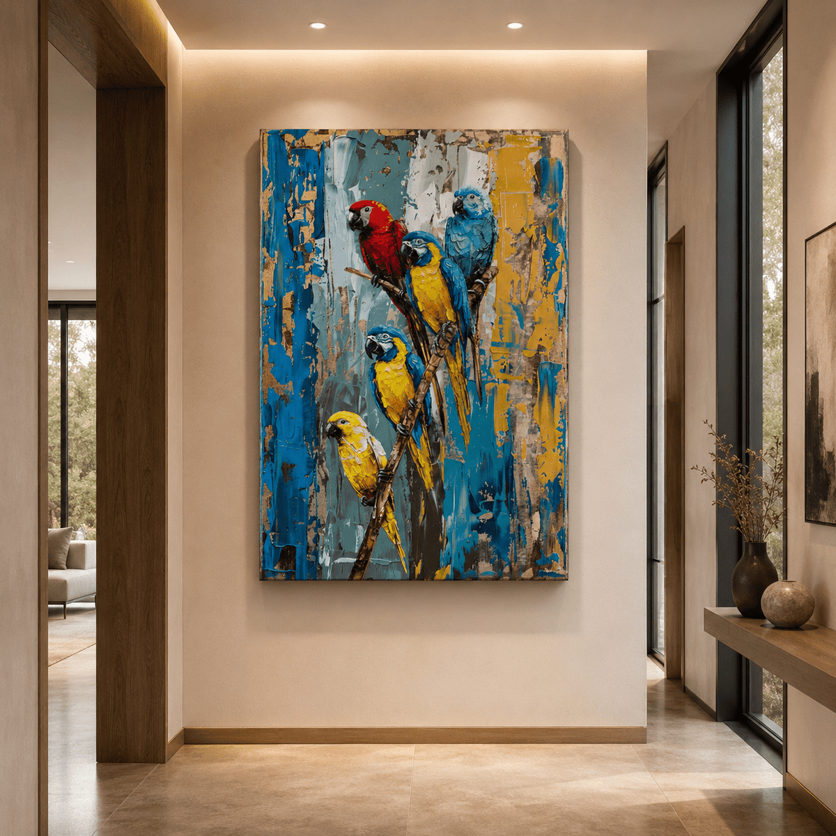 Colorful Parrot Canvas Wall Art – Tropical Abstract Bird Print - ART OF ROYALS