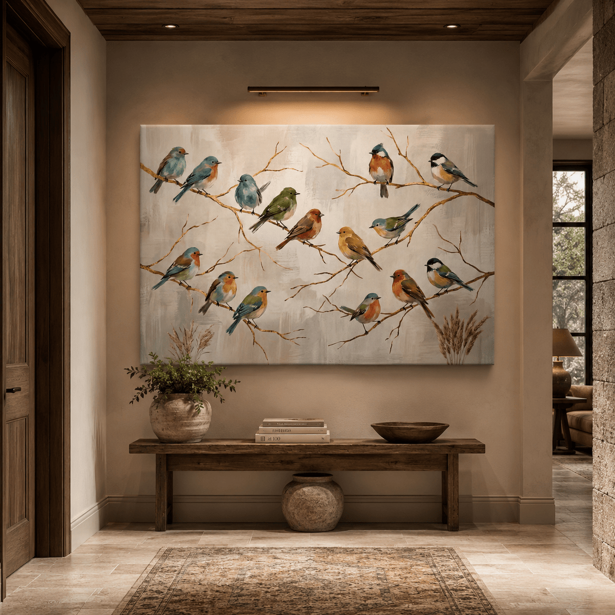 Colorful Songbirds on Golden Branches Canvas Wall Art – Elegant Bird Nature Decor - ART OF ROYALS