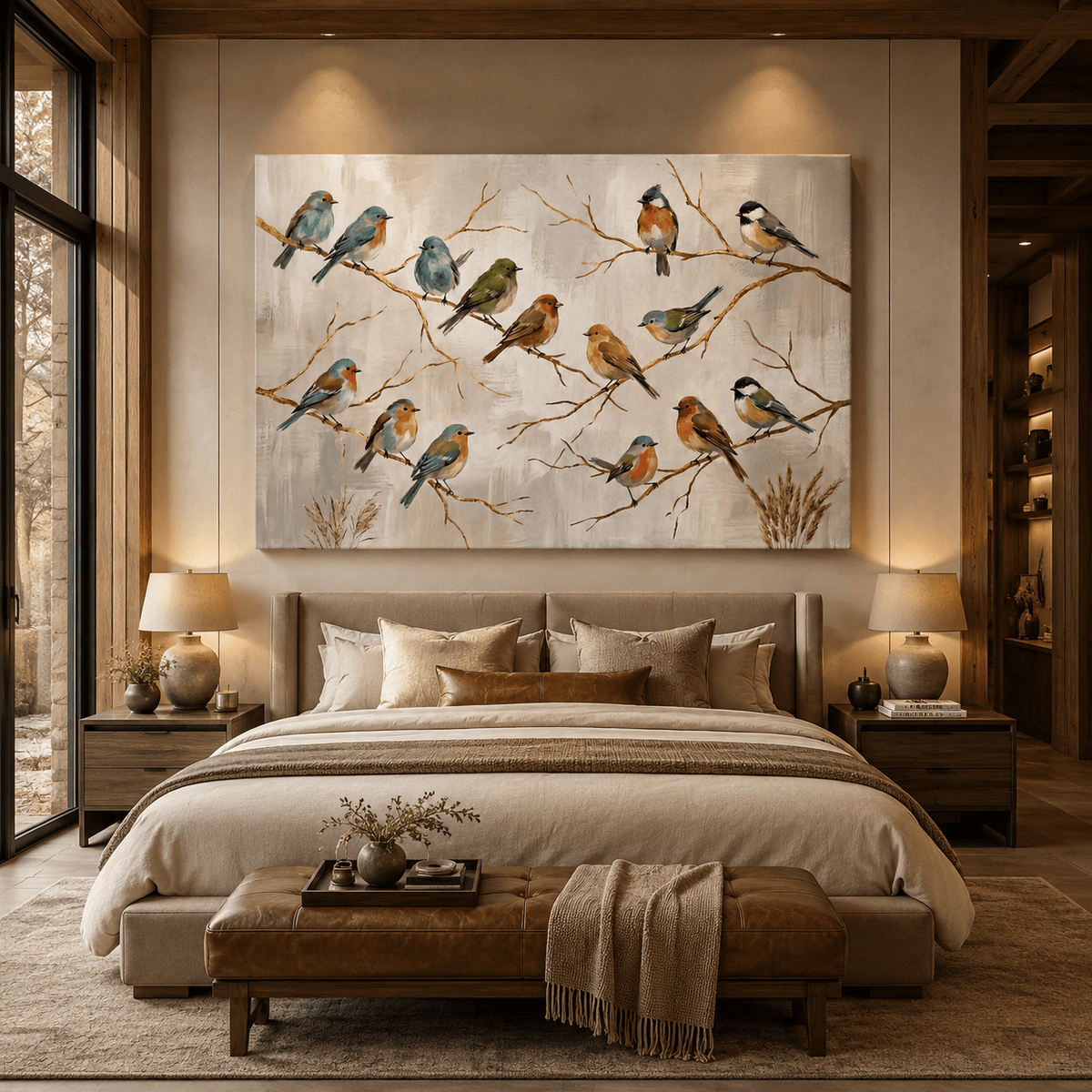 Colorful Songbirds on Golden Branches Canvas Wall Art – Elegant Bird Nature Decor - ART OF ROYALS