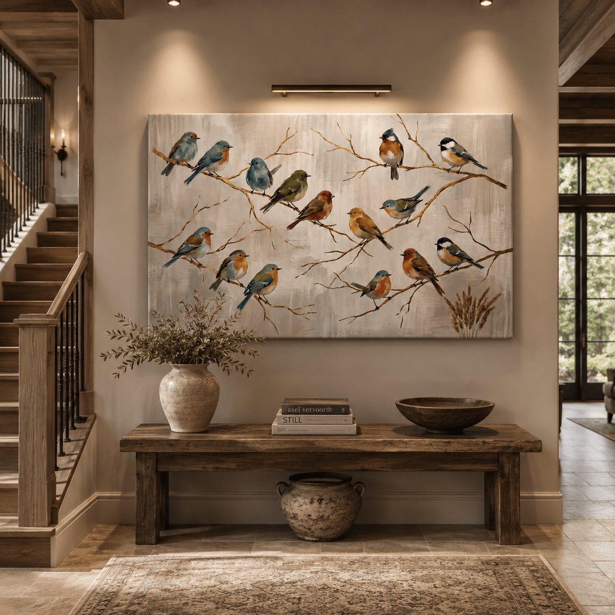 Colorful Songbirds on Golden Branches Canvas Wall Art – Elegant Bird Nature Decor - ART OF ROYALS