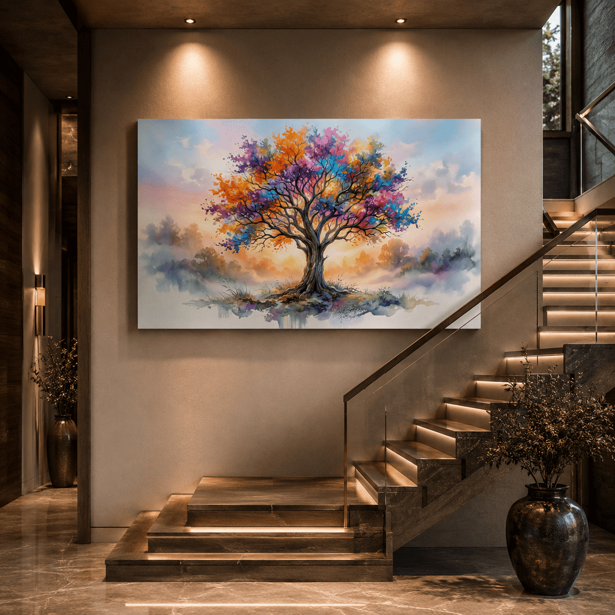 Colorful Tree of Life Canvas Wall Art – Vibrant Watercolor Nature Decor - ART OF ROYALS