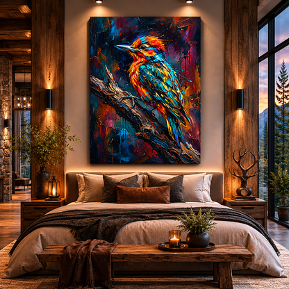 Colorful Woodpecker Canvas Wall Art – Modern Abstract Bird Painting for Contemporary Decor - ART OF ROYALS