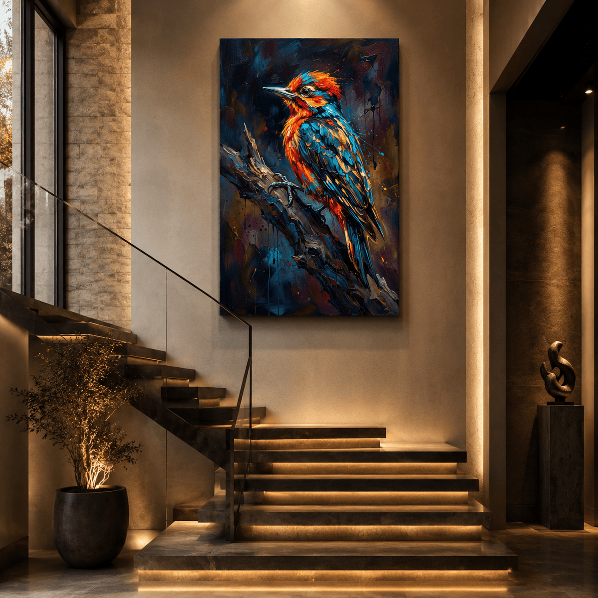 Colorful Woodpecker Canvas Wall Art – Modern Abstract Bird Painting for Contemporary Decor - ART OF ROYALS