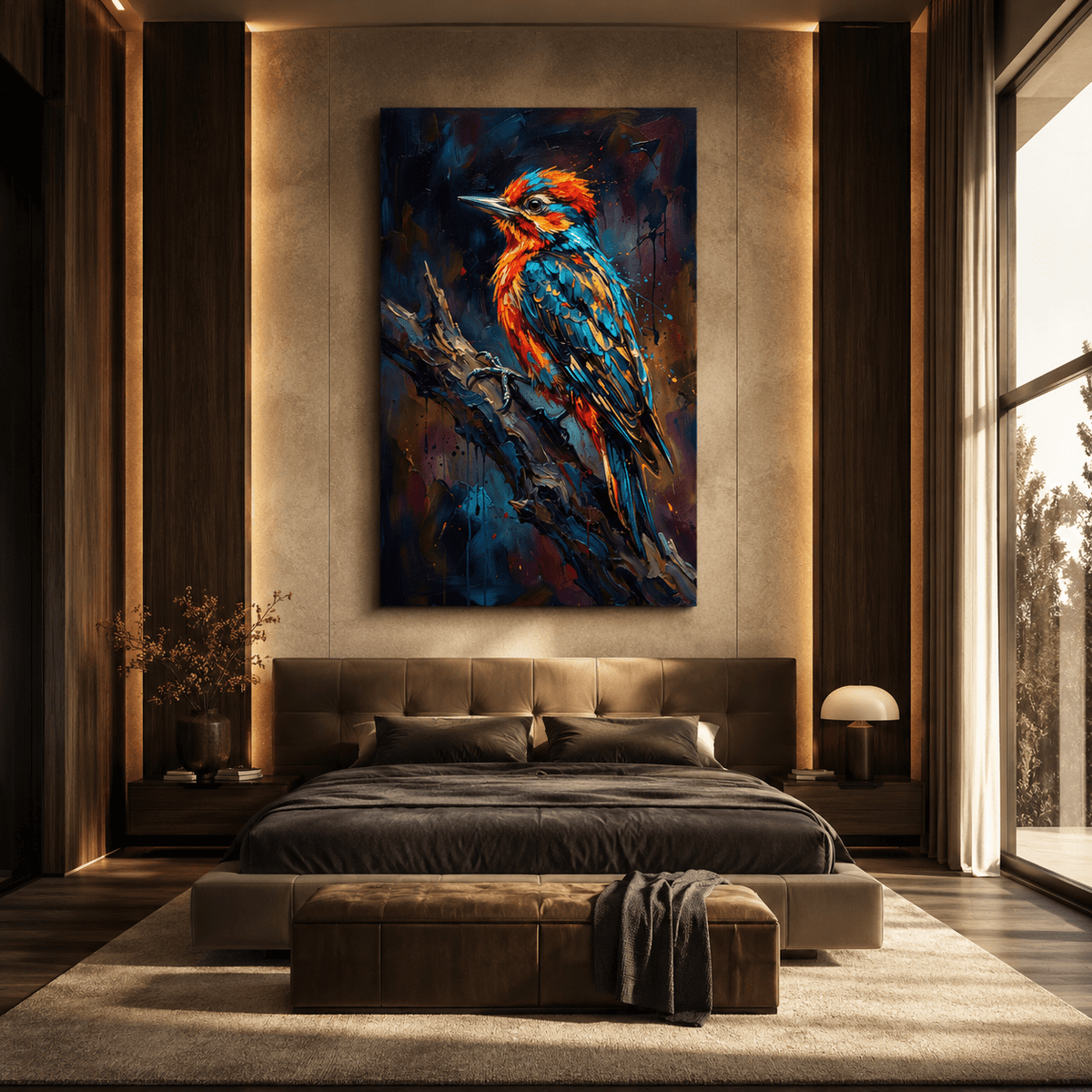 Colorful Woodpecker Canvas Wall Art – Modern Abstract Bird Painting for Contemporary Decor - ART OF ROYALS