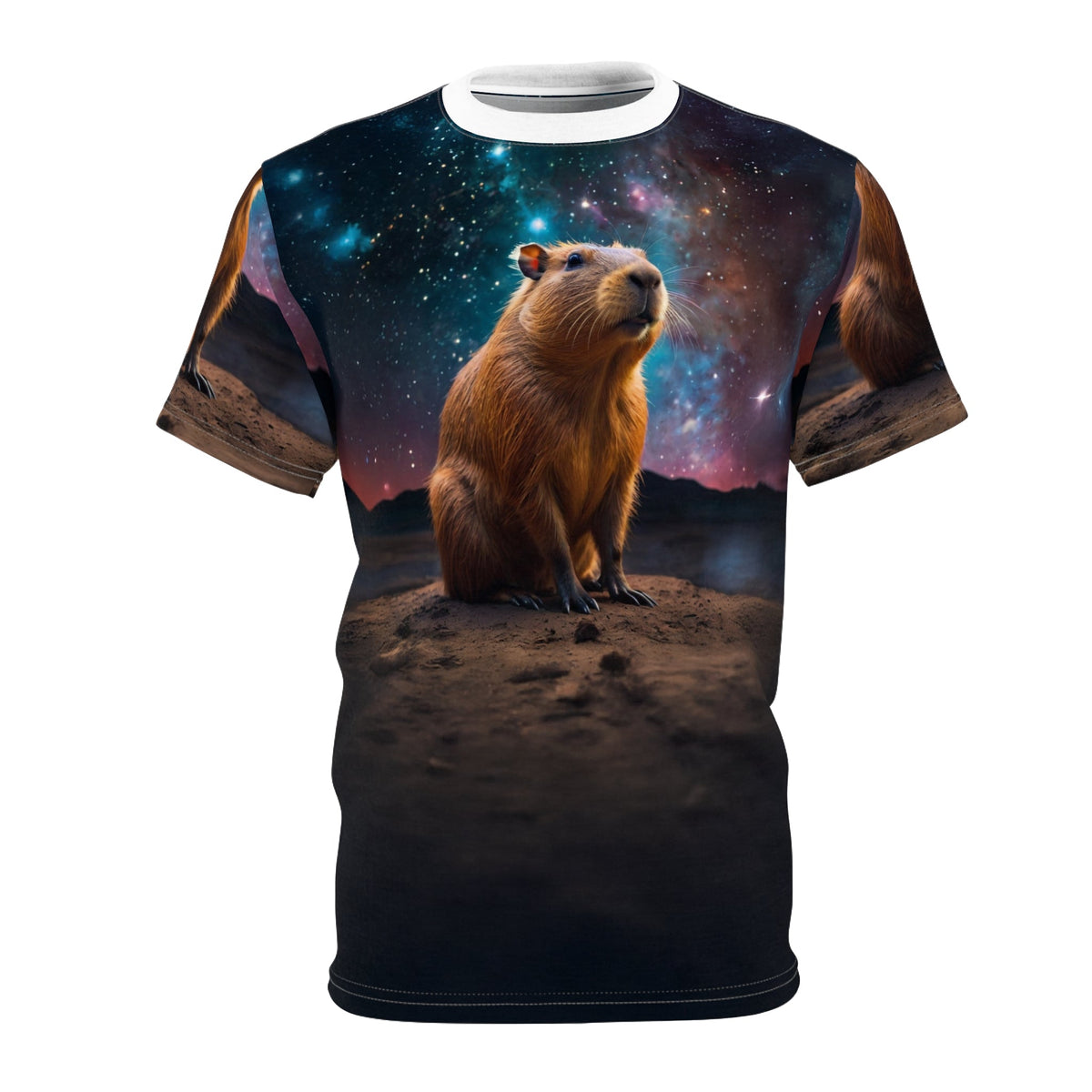 Cosmic Capybara – Galactic Explorer T-Shirt - ART OF ROYALS