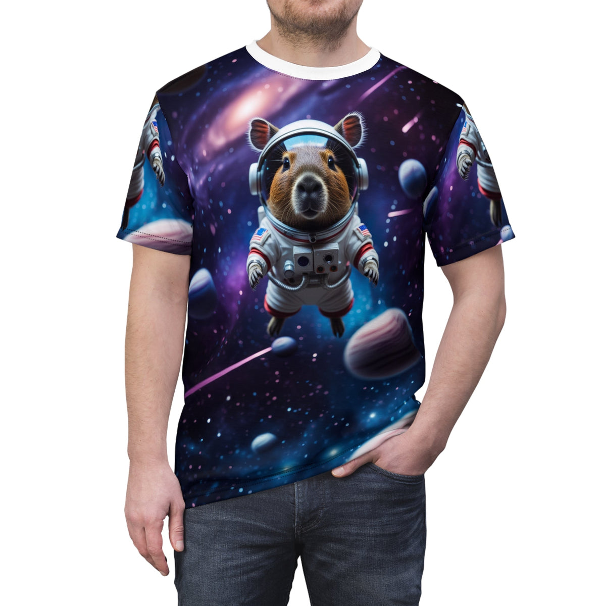 Cosmic Capybara – Galactic Explorer T-Shirt - ART OF ROYALS