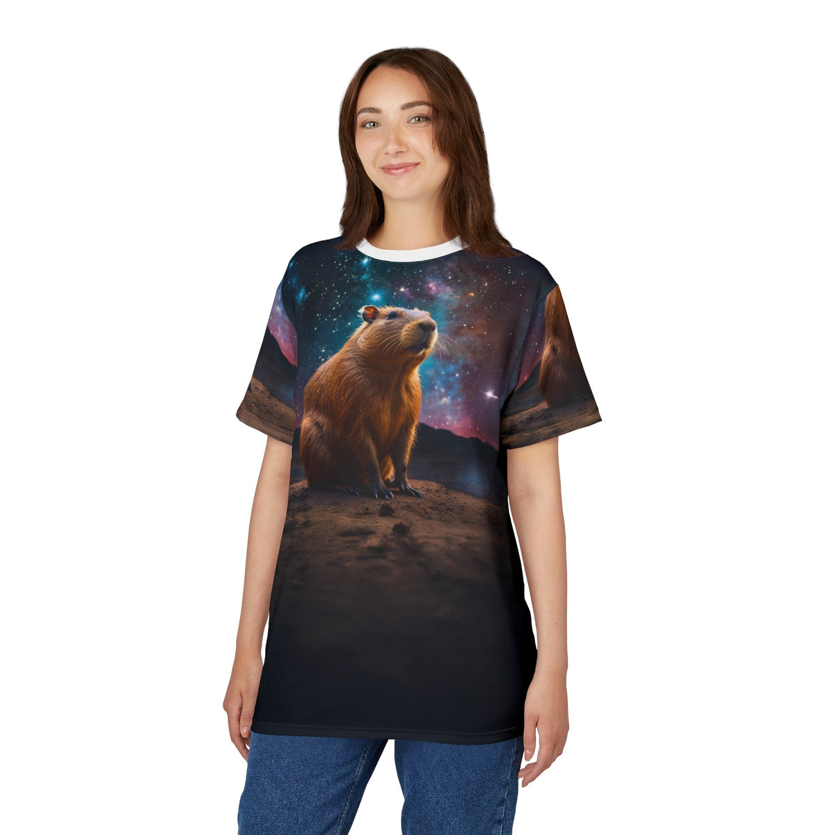 Cosmic Capybara – Galactic Explorer T-Shirt - ART OF ROYALS