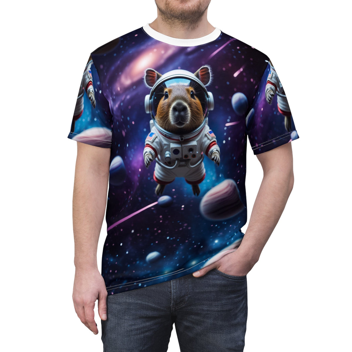 Cosmic Capybara – Galactic Explorer T-Shirt - ART OF ROYALS