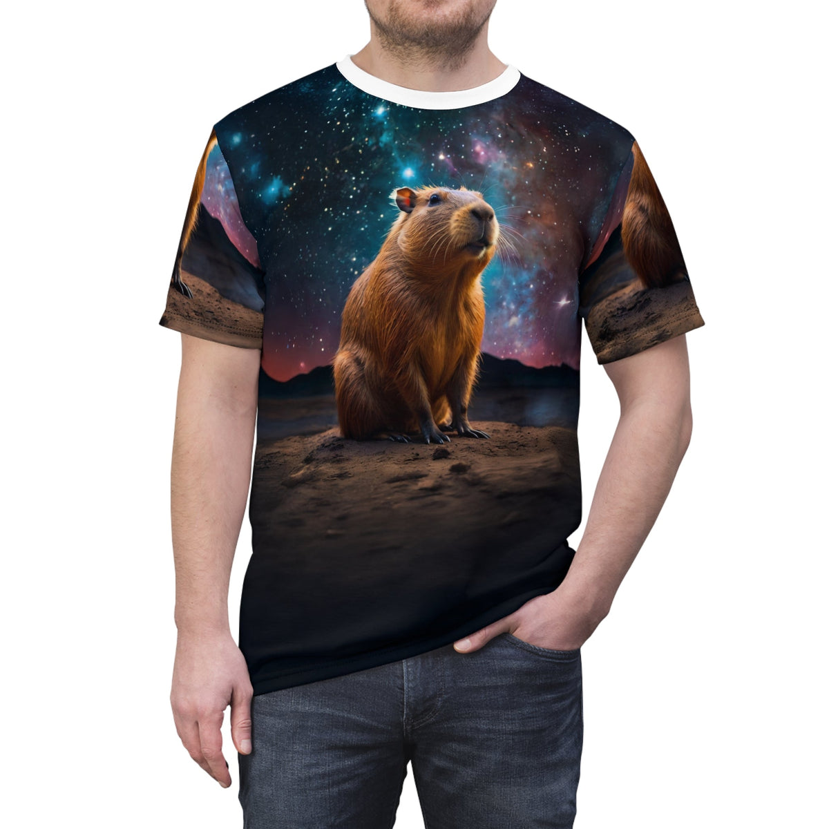 Cosmic Capybara – Galactic Explorer T-Shirt - ART OF ROYALS