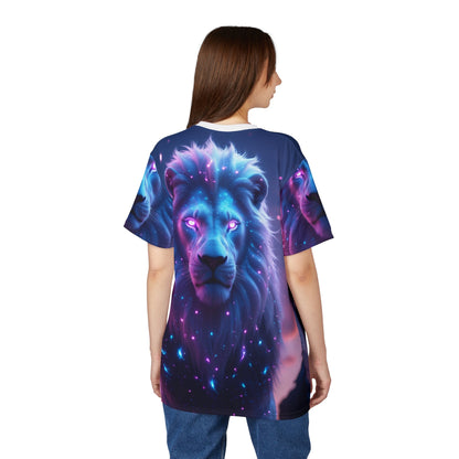 🦁 Cosmic Majesty – Glowing Galactic Lion T-Shirt - ART OF ROYALS