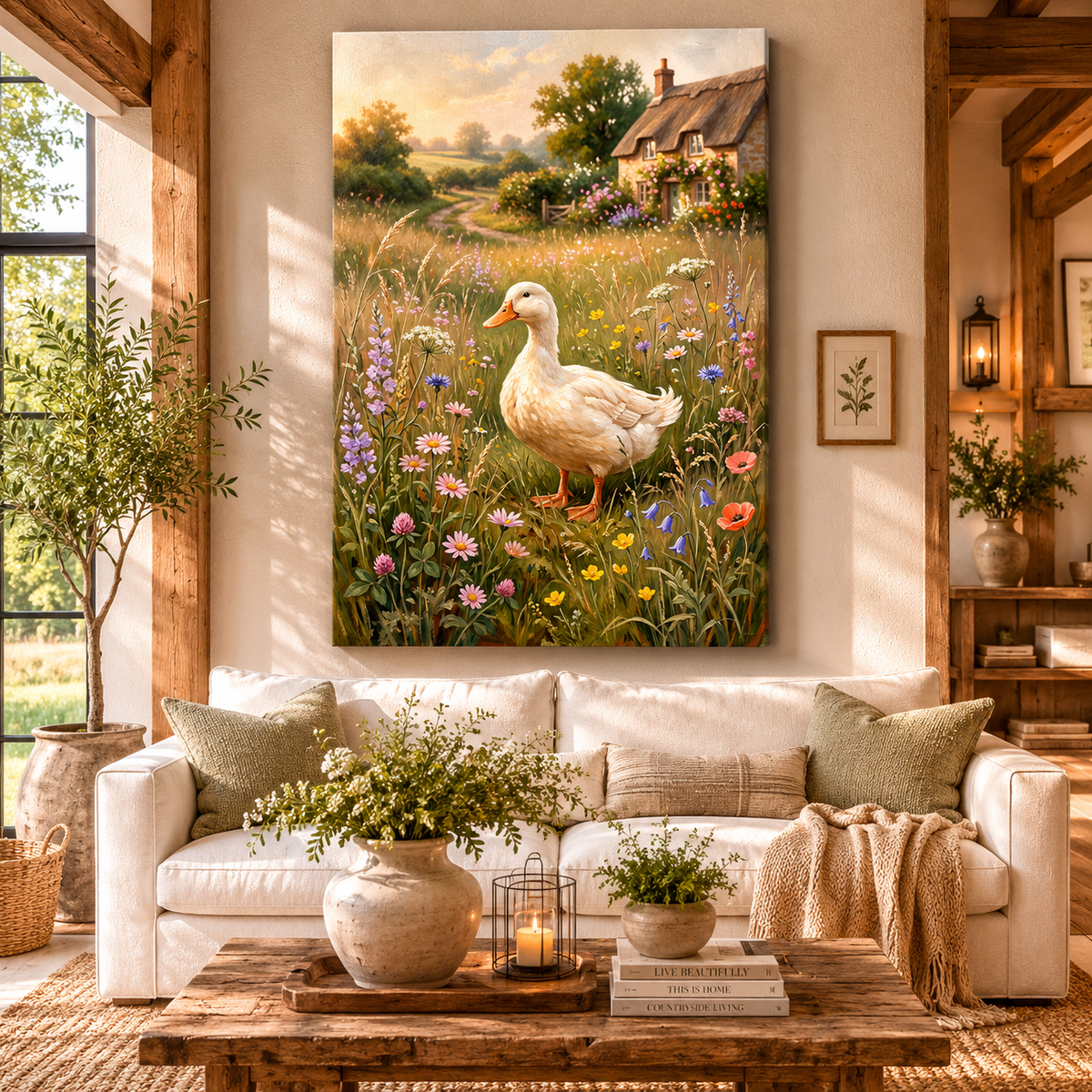 Countryside Calm White Duck Canvas Wall Art – Rustic Farmhouse Meadow Decor - ART OF ROYALS